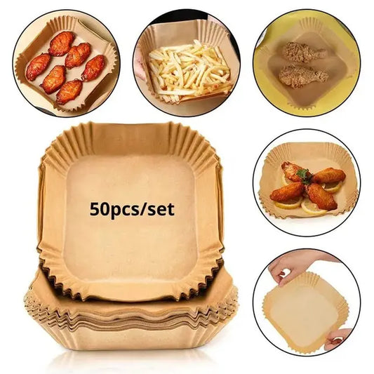 50Pcs/Set Air Fryer Disposable Paper Parchment Wood Pulp Steamer Cheesecake Air Fryer Accessories Baking Paper for Air Fryer